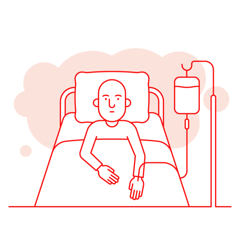 illustratie van een patient in een ziekenhuisbed