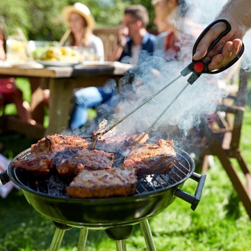 Vlees op de barbecue in tuin