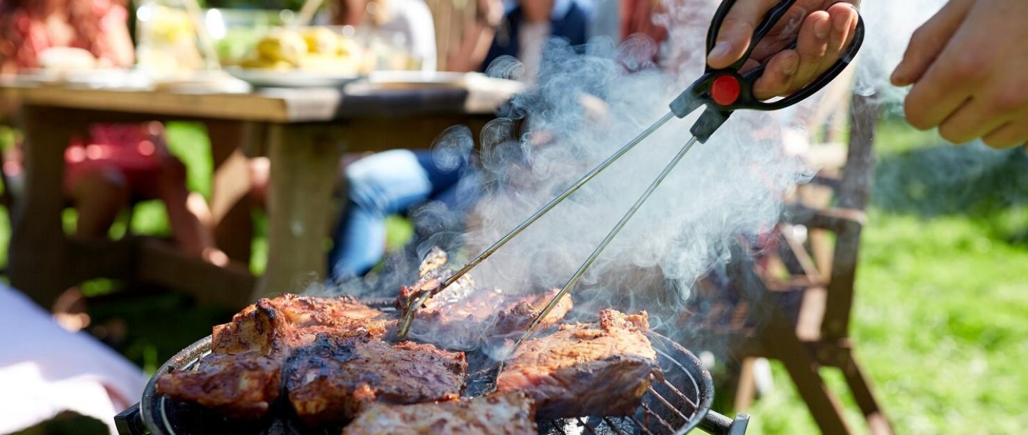 Vlees op de barbecue in tuin